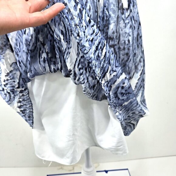 Milly Blue White Silk Watercolor Paisley Painting Grecian Mini Dress - Picture 9 of 12
